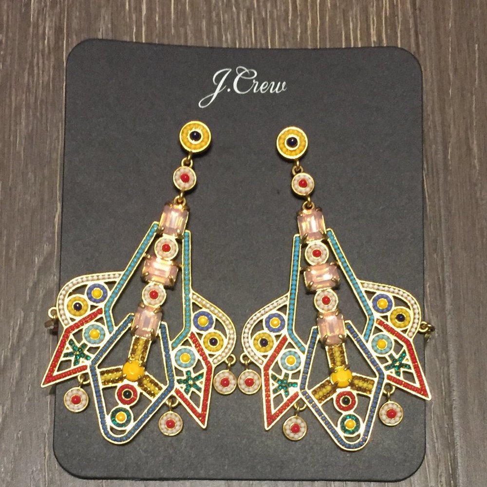 J.Crew multicolor bead & stone chandelier earrings - NWOT
